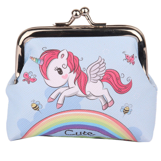 Children's Wallet: Unicorn, Rainbow, Blue, Metal Snap Closure, 10x9 cm - Carlat