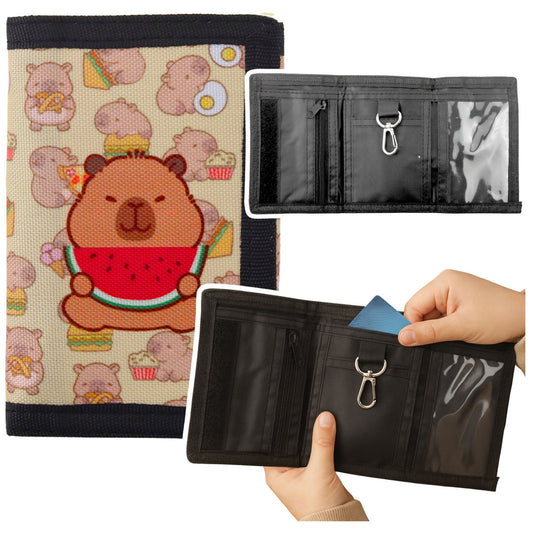 Children's Wallet with Velcro Closure and Carabiner — Capybara with Watermelon - Carlat