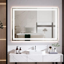 Clevich Bathroom Mirror with Lighting, 80 x 60 cm, LED Mirror with 3 Light Colours, Dimmable, Tempered Glass, Explosion Protection, Touch Switch, Memory Function, Anti-Fog, Bathroom Mirror with Light - Carlat