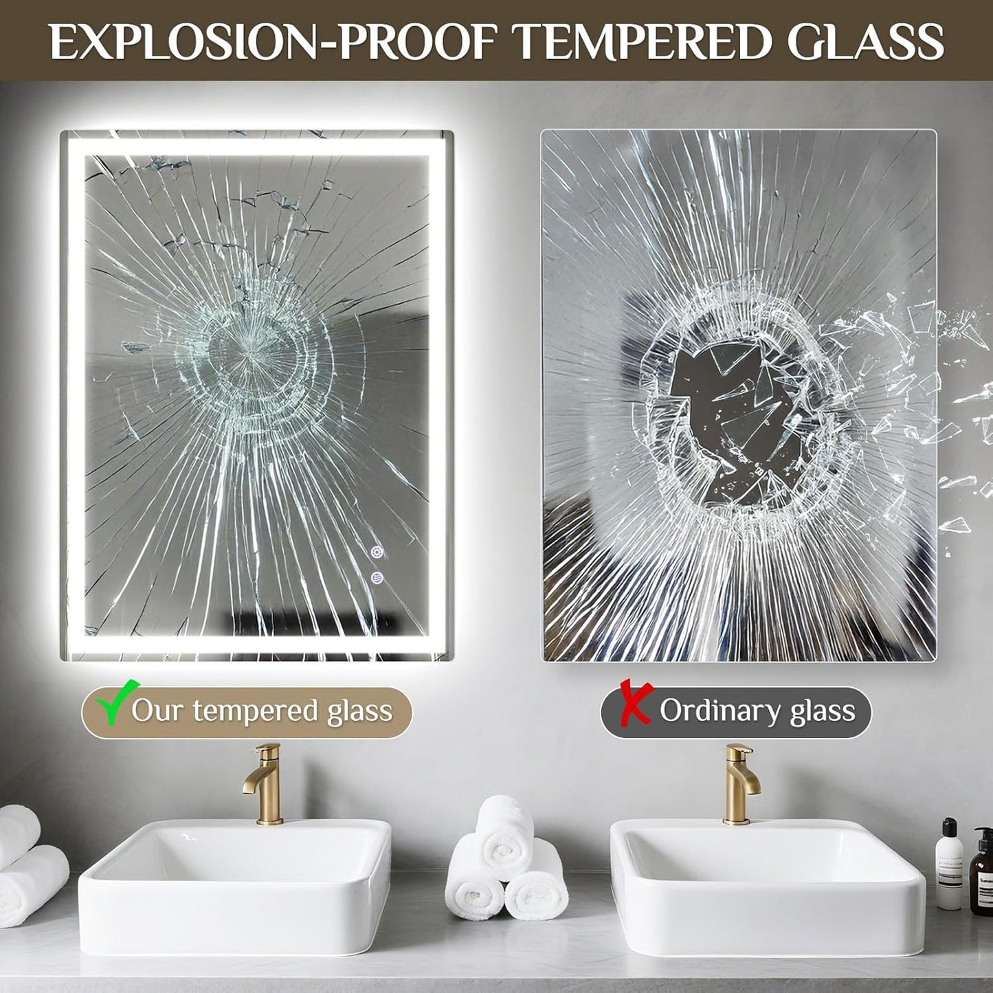 Clevich Bathroom Mirror with Lighting, 80 x 60 cm, LED Mirror with 3 Light Colours, Dimmable, Tempered Glass, Explosion Protection, Touch Switch, Memory Function, Anti-Fog, Bathroom Mirror with Light - Carlat