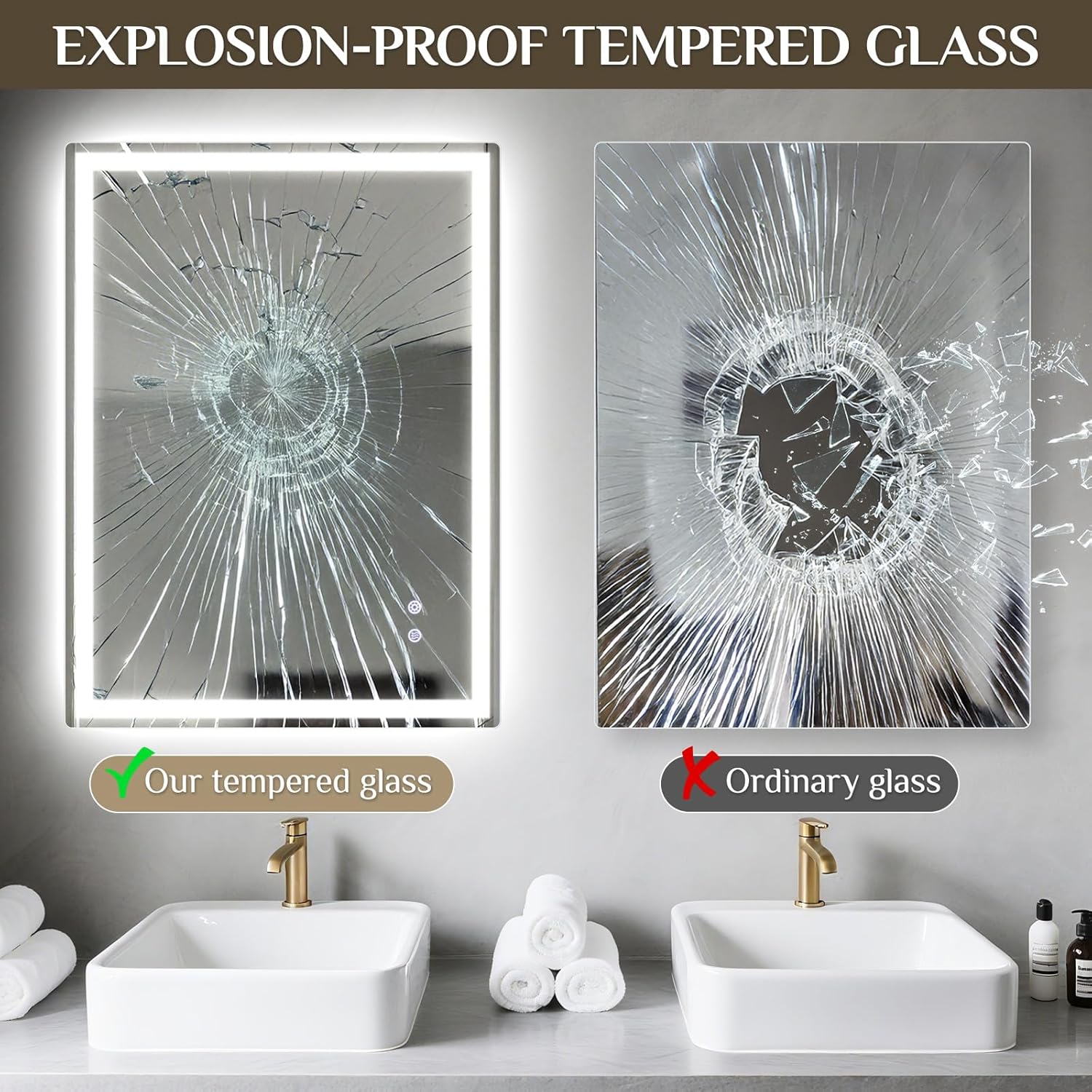 Clevich Bathroom Mirror with Lighting, 80 x 60 cm, LED Mirror with 3 Light Colours, Dimmable, Tempered Glass, Explosion Protection, Touch Switch, Memory Function, Anti-Fog, Bathroom Mirror with Light - Carlat