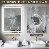 Clevich Bathroom Mirror with Lighting, 80 x 60 cm, LED Mirror with 3 Light Colours, Dimmable, Tempered Glass, Explosion Protection, Touch Switch, Memory Function, Anti-Fog, Bathroom Mirror with Light - Carlat