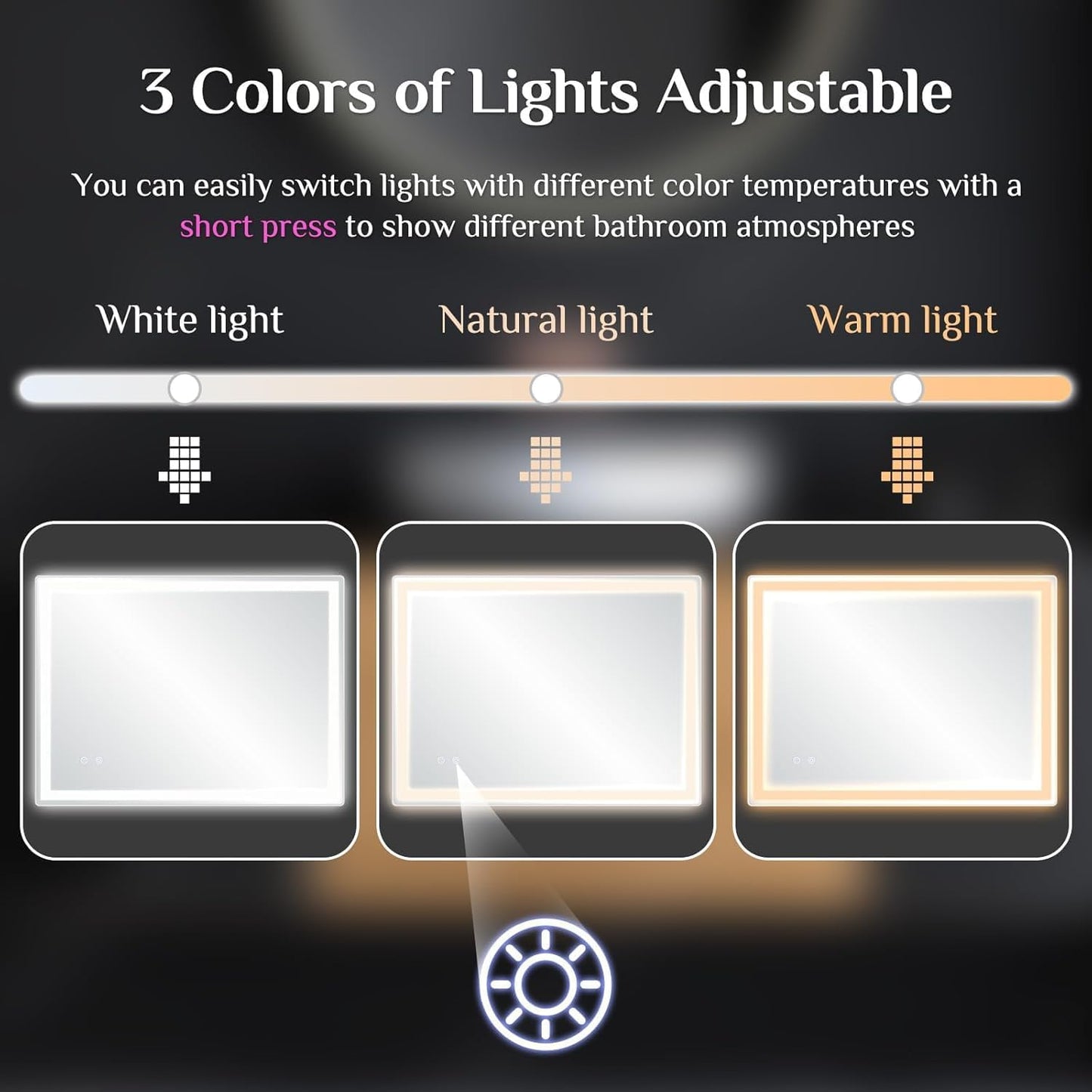 Clevich Bathroom Mirror with Lighting, 80 x 60 cm, LED Mirror with 3 Light Colours, Dimmable, Tempered Glass, Explosion Protection, Touch Switch, Memory Function, Anti-Fog, Bathroom Mirror with Light - Carlat