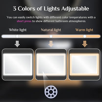 Clevich Bathroom Mirror with Lighting, 80 x 60 cm, LED Mirror with 3 Light Colours, Dimmable, Tempered Glass, Explosion Protection, Touch Switch, Memory Function, Anti-Fog, Bathroom Mirror with Light - Carlat