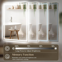 Clevich Bathroom Mirror with Lighting, 80 x 60 cm, LED Mirror with 3 Light Colours, Dimmable, Tempered Glass, Explosion Protection, Touch Switch, Memory Function, Anti-Fog, Bathroom Mirror with Light - Carlat