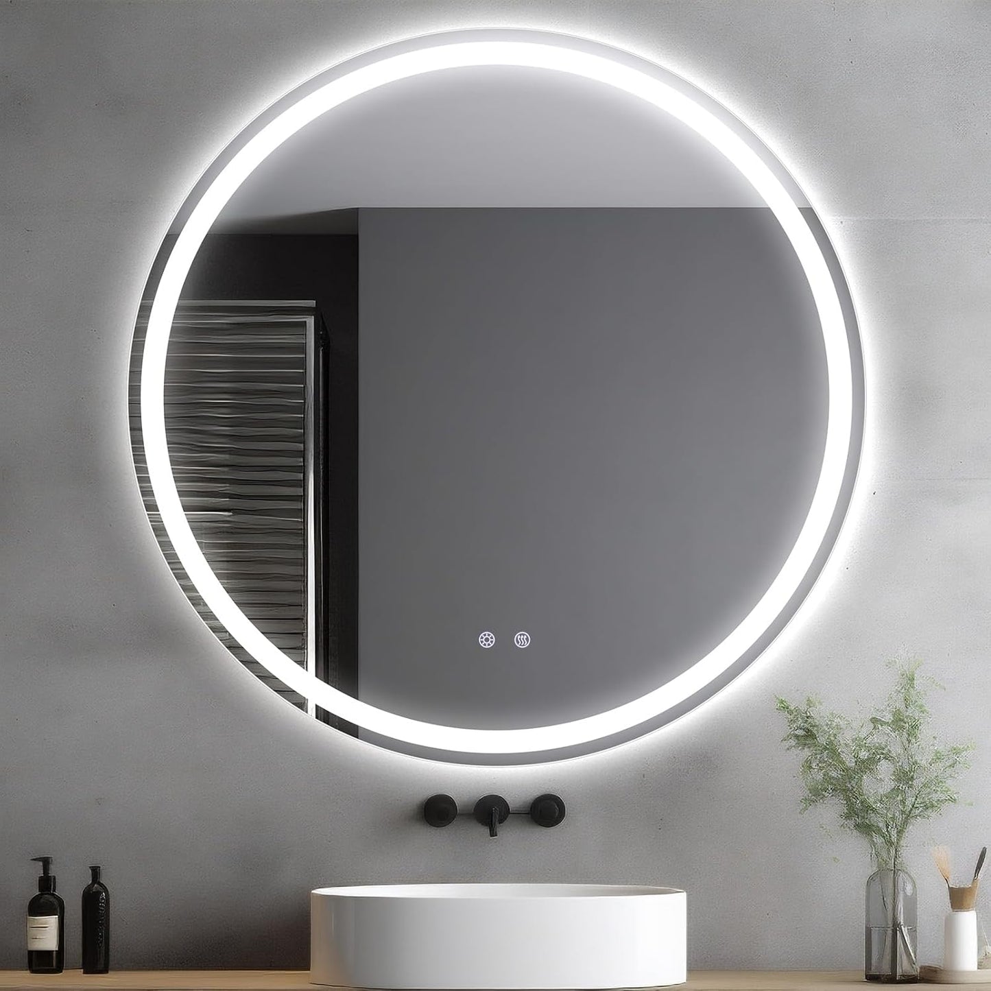 Clevich Round Bathroom Mirror with Lighting, 80 cm, Round Mirror with Lighting, Bathroom Wall Mirror, 3 Light Colours, Dimmable, Bathroom Mirror with Touch Switch and Anti-Fogging, 3000 K - 6500 K - Carlat