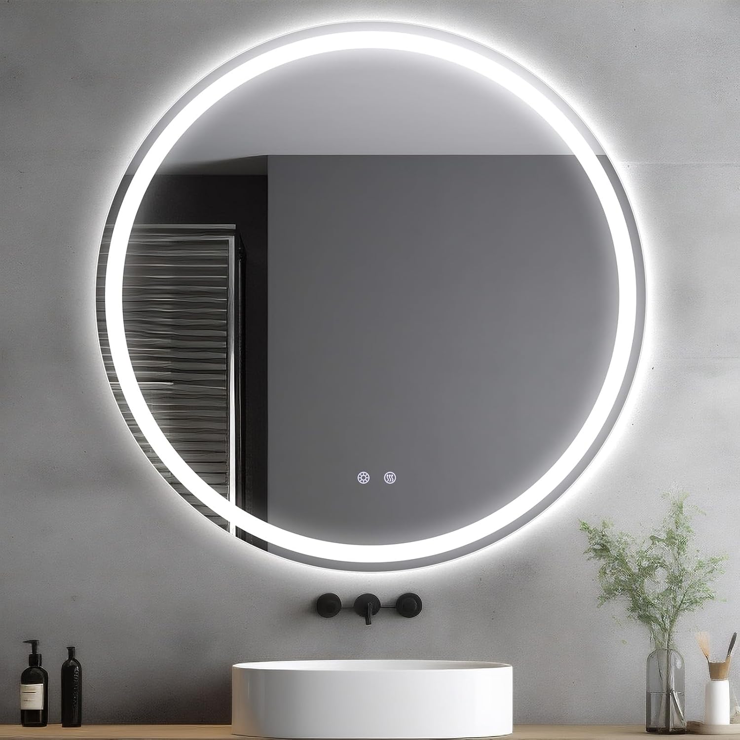 Clevich Round Bathroom Mirror with Lighting, 80 cm, Round Mirror with Lighting, Bathroom Wall Mirror, 3 Light Colours, Dimmable, Bathroom Mirror with Touch Switch and Anti-Fogging, 3000 K - 6500 K - Carlat