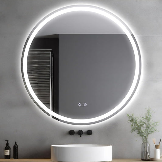 Clevich Round Bathroom Mirror with Lighting, 80 cm, Round Mirror with Lighting, Bathroom Wall Mirror, 3 Light Colours, Dimmable, Bathroom Mirror with Touch Switch and Anti-Fogging, 3000 K - 6500 K - Carlat