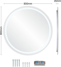 Clevich Round Bathroom Mirror with Lighting, 80 cm, Round Mirror with Lighting, Bathroom Wall Mirror, 3 Light Colours, Dimmable, Bathroom Mirror with Touch Switch and Anti-Fogging, 3000 K - 6500 K - Carlat