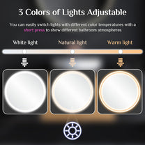 Clevich Round Bathroom Mirror with Lighting, 80 cm, Round Mirror with Lighting, Bathroom Wall Mirror, 3 Light Colours, Dimmable, Bathroom Mirror with Touch Switch and Anti-Fogging, 3000 K - 6500 K - Carlat