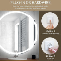 Clevich Round Bathroom Mirror with Lighting, 80 cm, Round Mirror with Lighting, Bathroom Wall Mirror, 3 Light Colours, Dimmable, Bathroom Mirror with Touch Switch and Anti-Fogging, 3000 K - 6500 K - Carlat