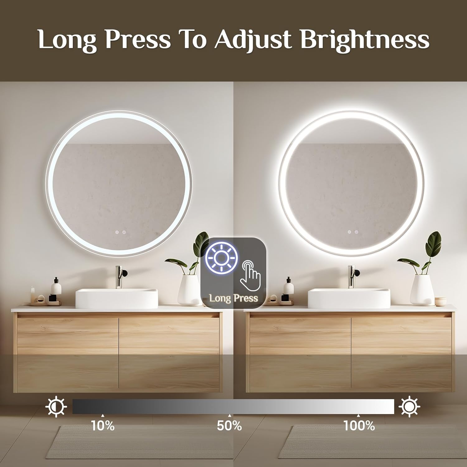 Clevich Round Bathroom Mirror with Lighting, 80 cm, Round Mirror with Lighting, Bathroom Wall Mirror, 3 Light Colours, Dimmable, Bathroom Mirror with Touch Switch and Anti-Fogging, 3000 K - 6500 K - Carlat