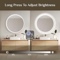 Clevich Round Bathroom Mirror with Lighting, 80 cm, Round Mirror with Lighting, Bathroom Wall Mirror, 3 Light Colours, Dimmable, Bathroom Mirror with Touch Switch and Anti-Fogging, 3000 K - 6500 K - Carlat