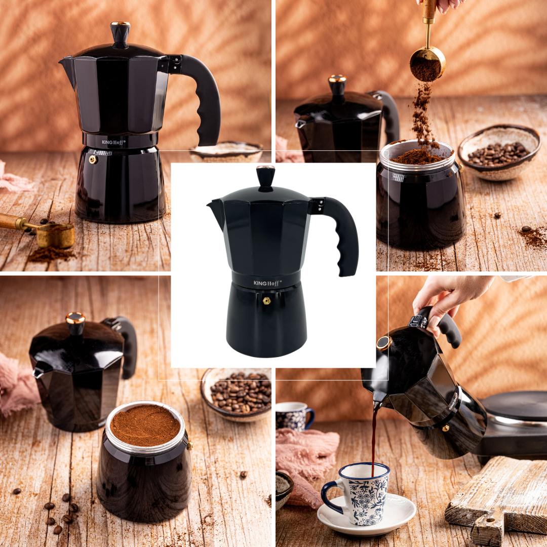 Coffee – Espresso maker, aluminum, 12 cups, black/rose gold, Kinghoff, KH-1885 - Carlat