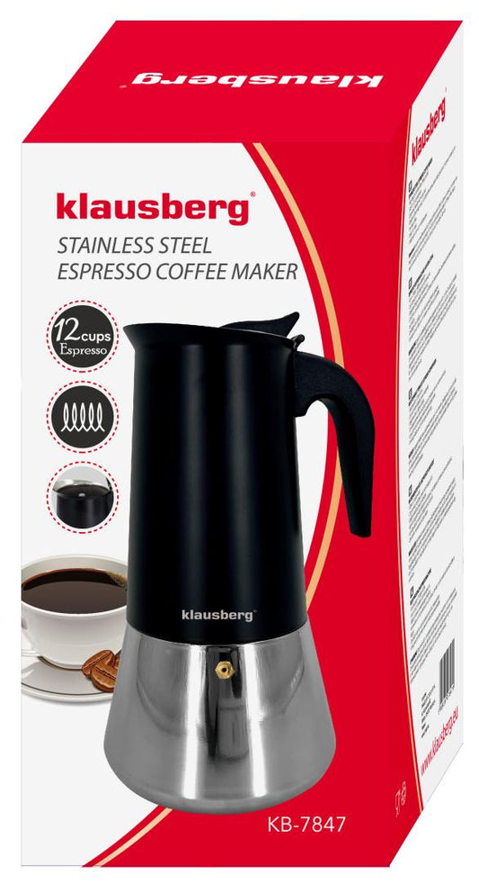 Coffee – Espresso maker, stainless steel, 12 cups, black/silver, Klausberg, KB-7847 - Carlat