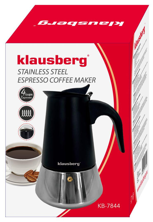Coffee – Espresso maker, stainless steel, 4 cups, black/silver, Klausberg, KB-7844 - Carlat