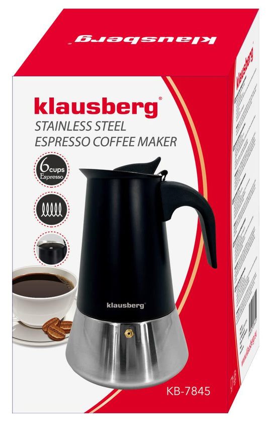 Coffee – Espresso maker, stainless steel, 6 cups, black/silver, Klausberg, KB-7845 - Carlat