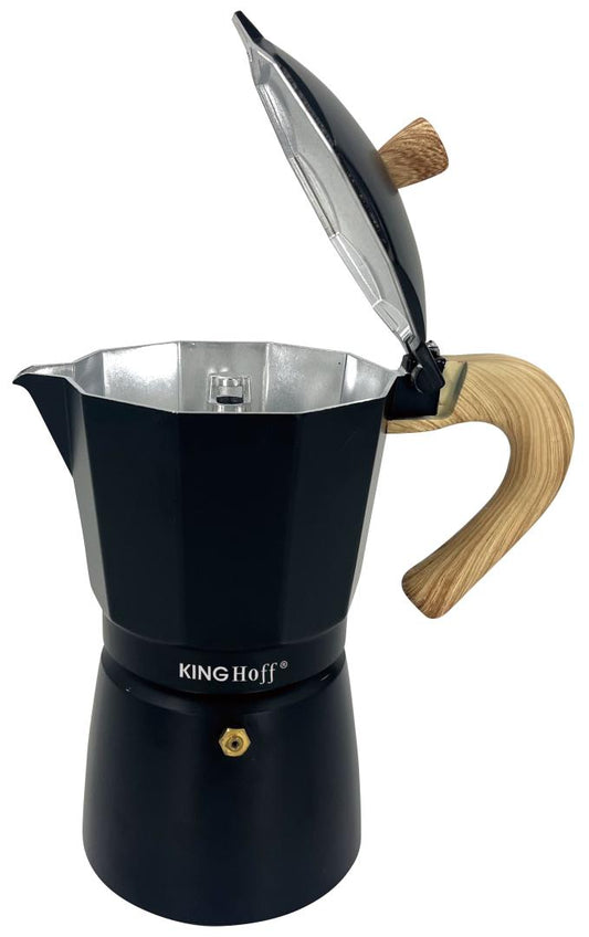 Coffee Makers – Aluminum espresso maker, 6 cups, black/wood-grain, Kinghoff, KH-1886 - Carlat