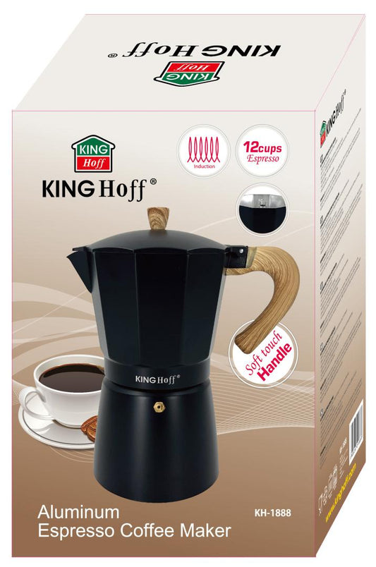 Coffee Makers – Espresso maker, aluminum, 6 cups, black/wood-grain, Kinghoff, KH-1888 - Carlat