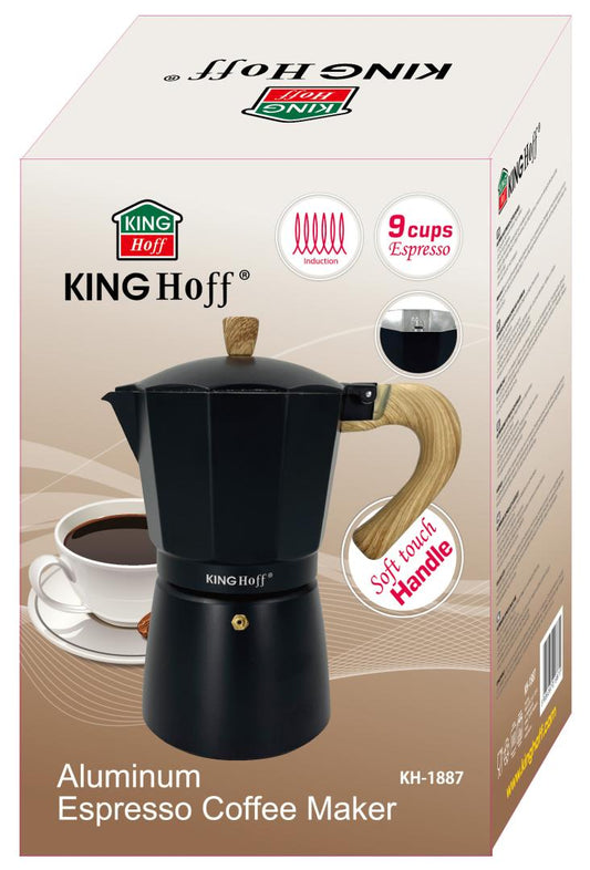 Coffee Makers – Espresso maker, aluminum, 9 cups, black/wood-grain, Kinghoff, KH-1887 - Carlat
