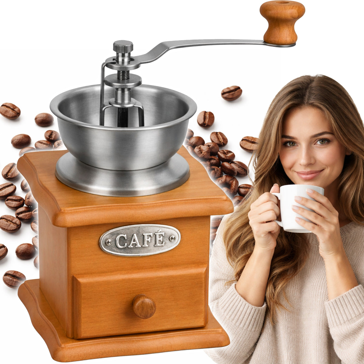 Coffee Makers – Traditional, Sturdy, Hand-Cranked Wooden Coffee and Pepper Grinder - Carlat