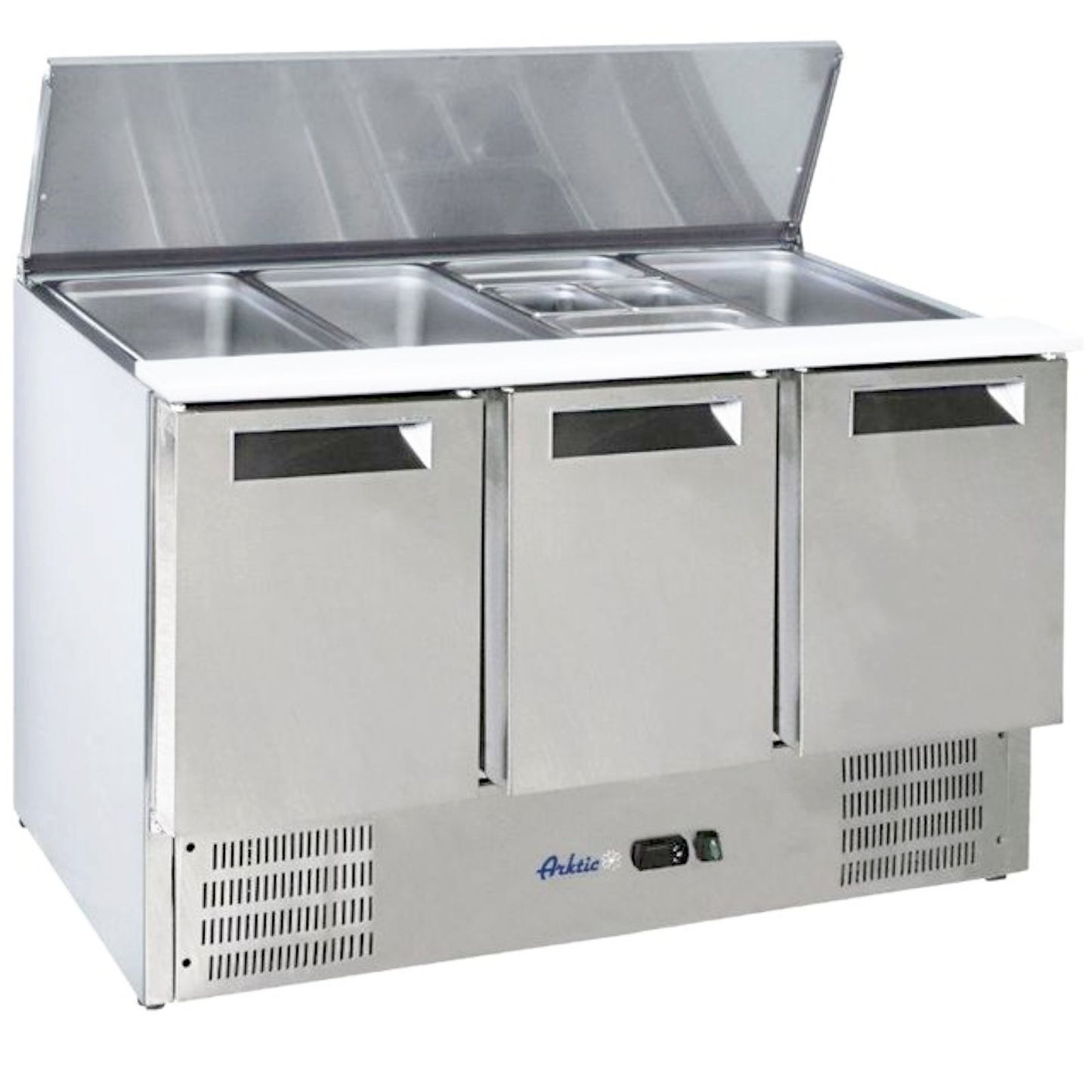 Commercial Refrigerators – 3-door salad refrigerated table with hinged cover - Carlat
