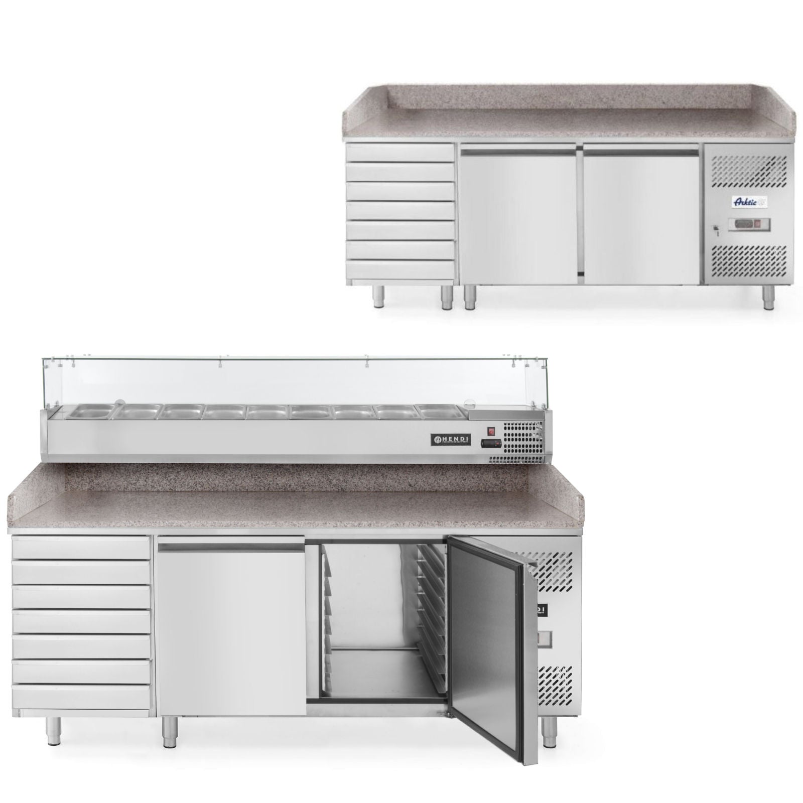 Commercial Refrigerators – Refrigerated pizza table, 2-door, 7 drawers, granite - Carlat