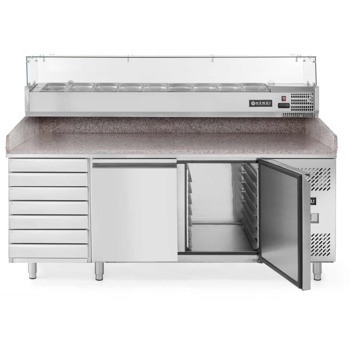 Commercial Refrigerators – Refrigerated pizza table, 2-door, 7 drawers, granite - Carlat