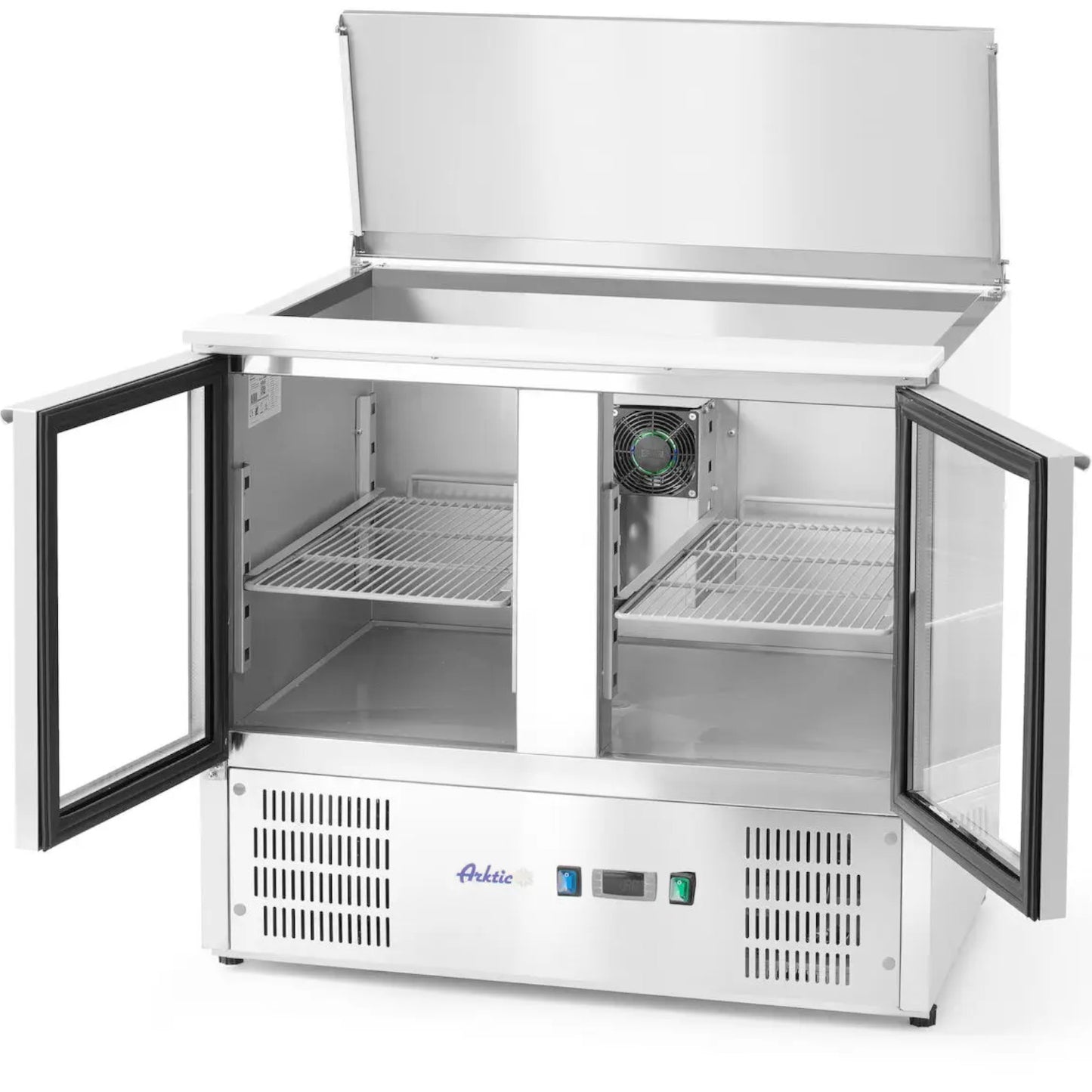 Commercial Refrigerators – Refrigerated salad table, 2-door, glass, with cover - Carlat