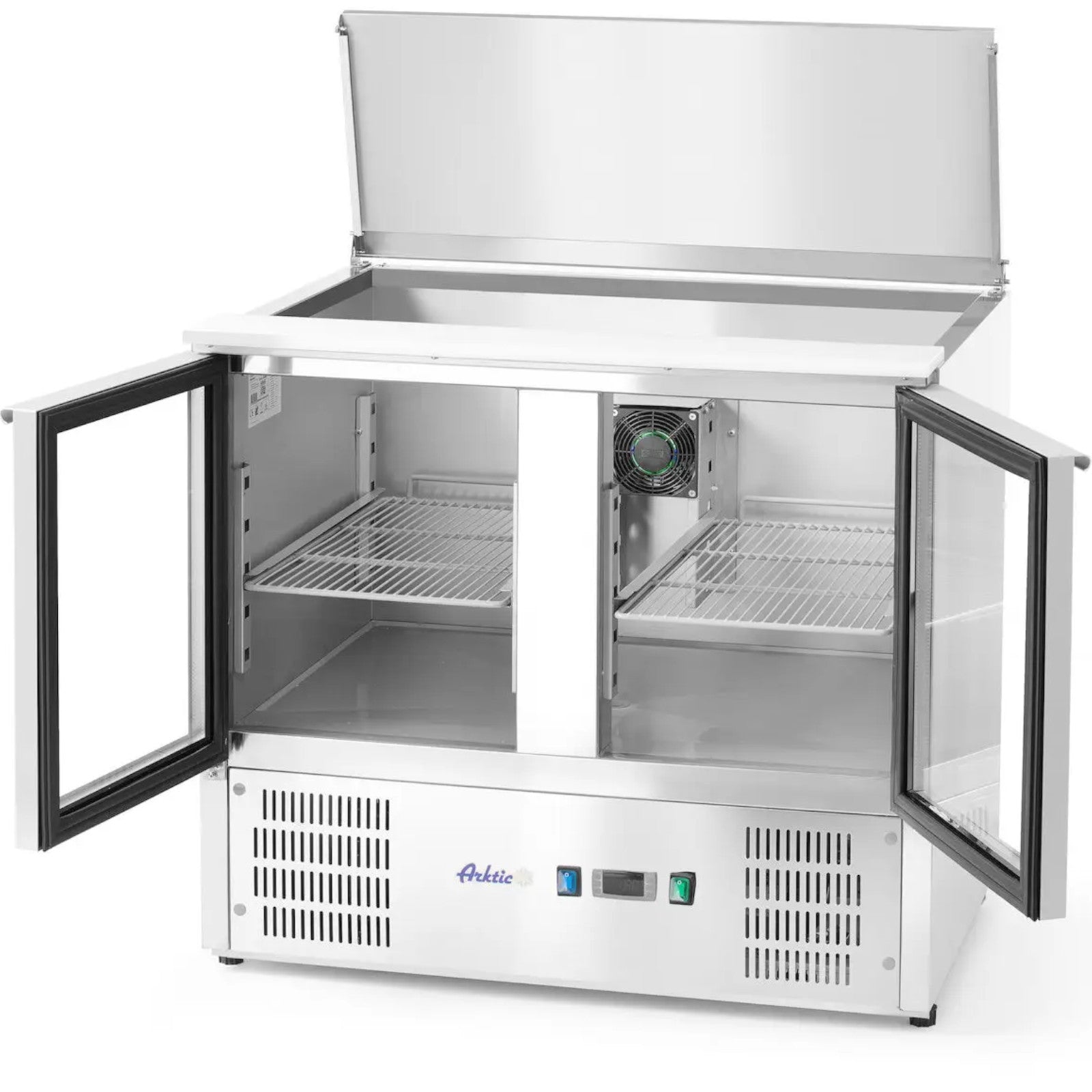 Commercial Refrigerators – Refrigerated salad table, 2-door, glass, with cover - Carlat