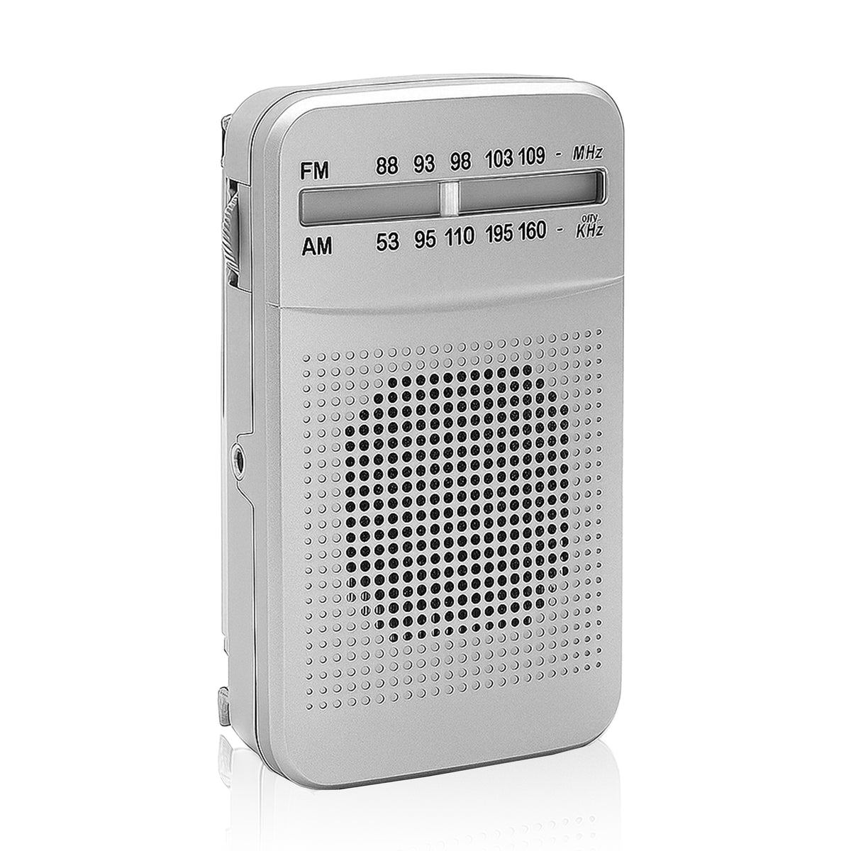 Compact, portable, travel-friendly, durable, pocket-sized FM radio powered by ER1072 batteries - Carlat