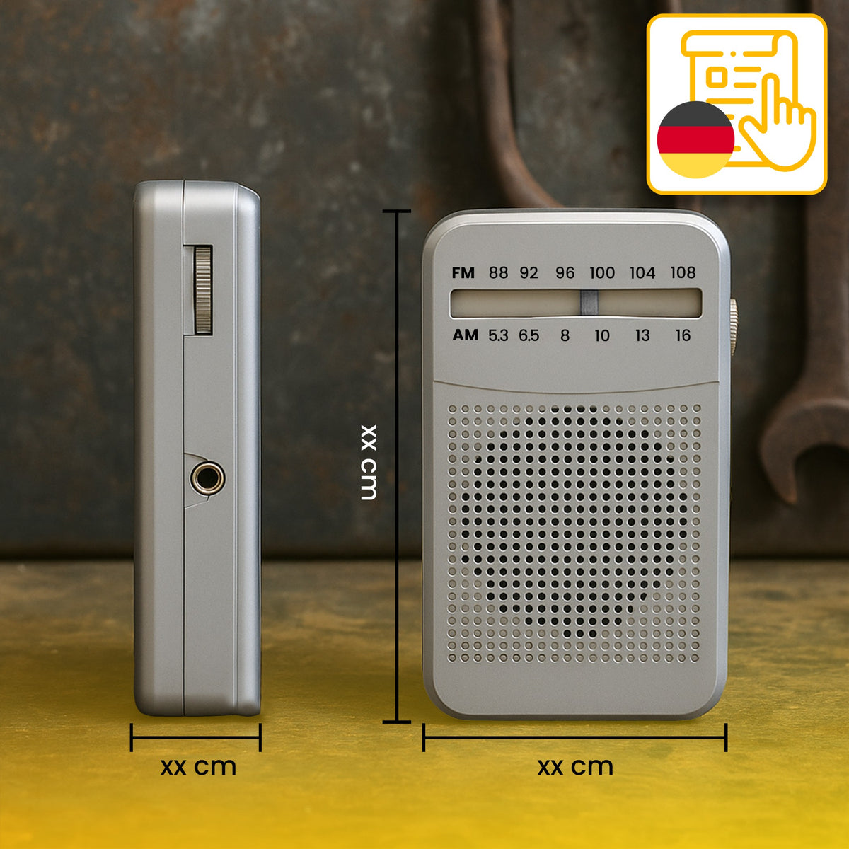 Compact, portable, travel-friendly, durable, pocket-sized FM radio powered by ER1072 batteries - Carlat