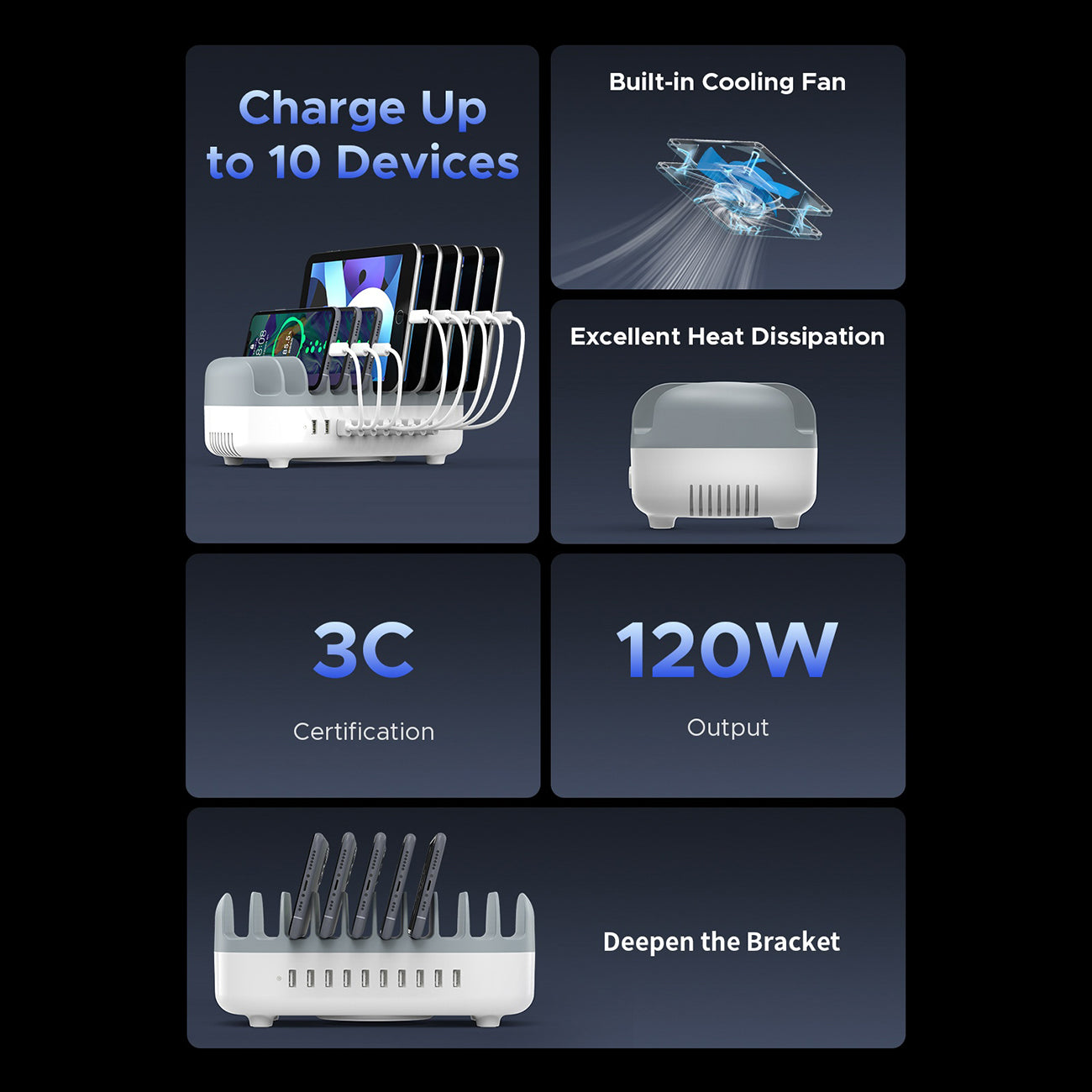 Computer Accessories – DUK-10P-V1 smart charging station for phones tablets - Carlat