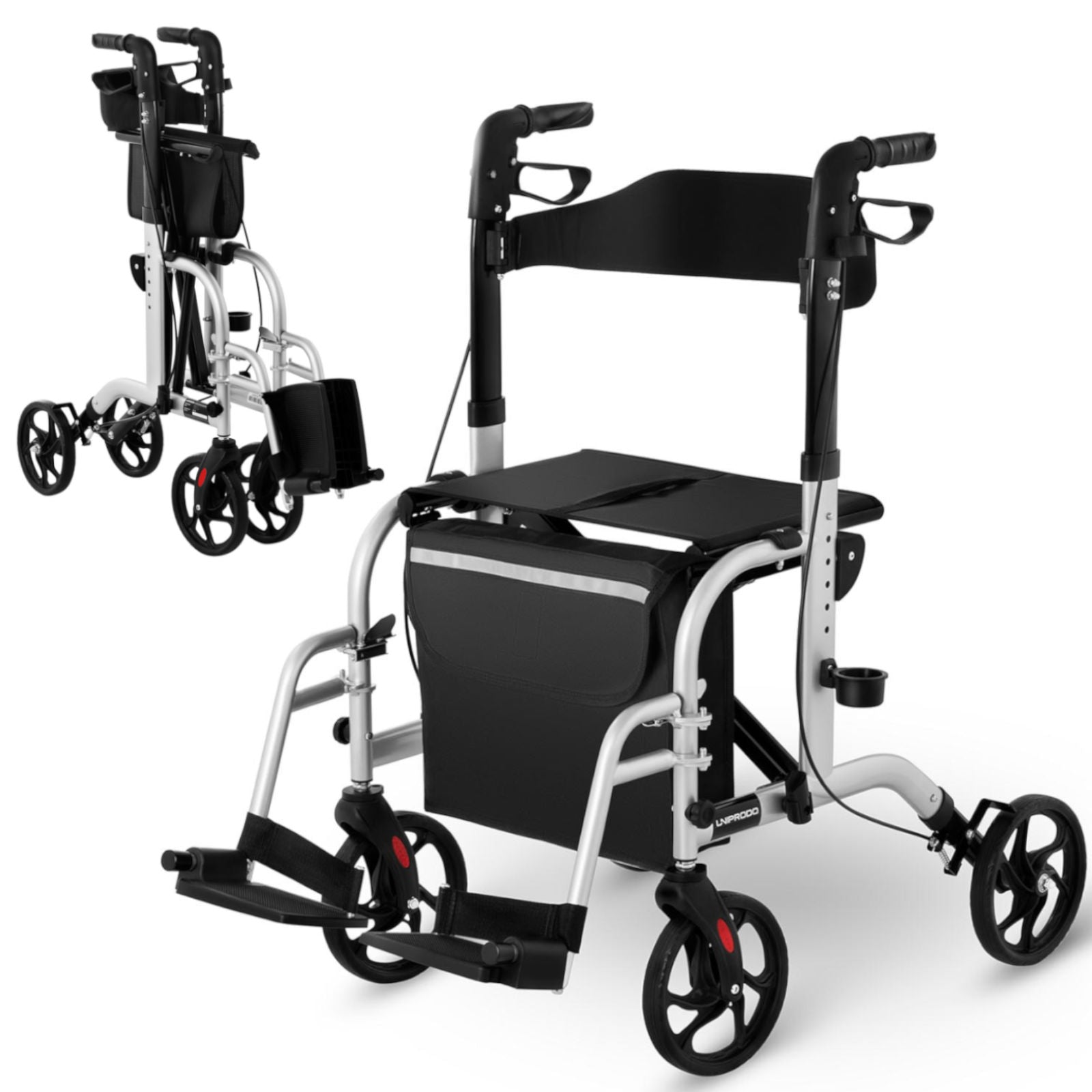 Construction – 2-in-1 rehabilitation walker walker with trolley function, foldable - Carlat