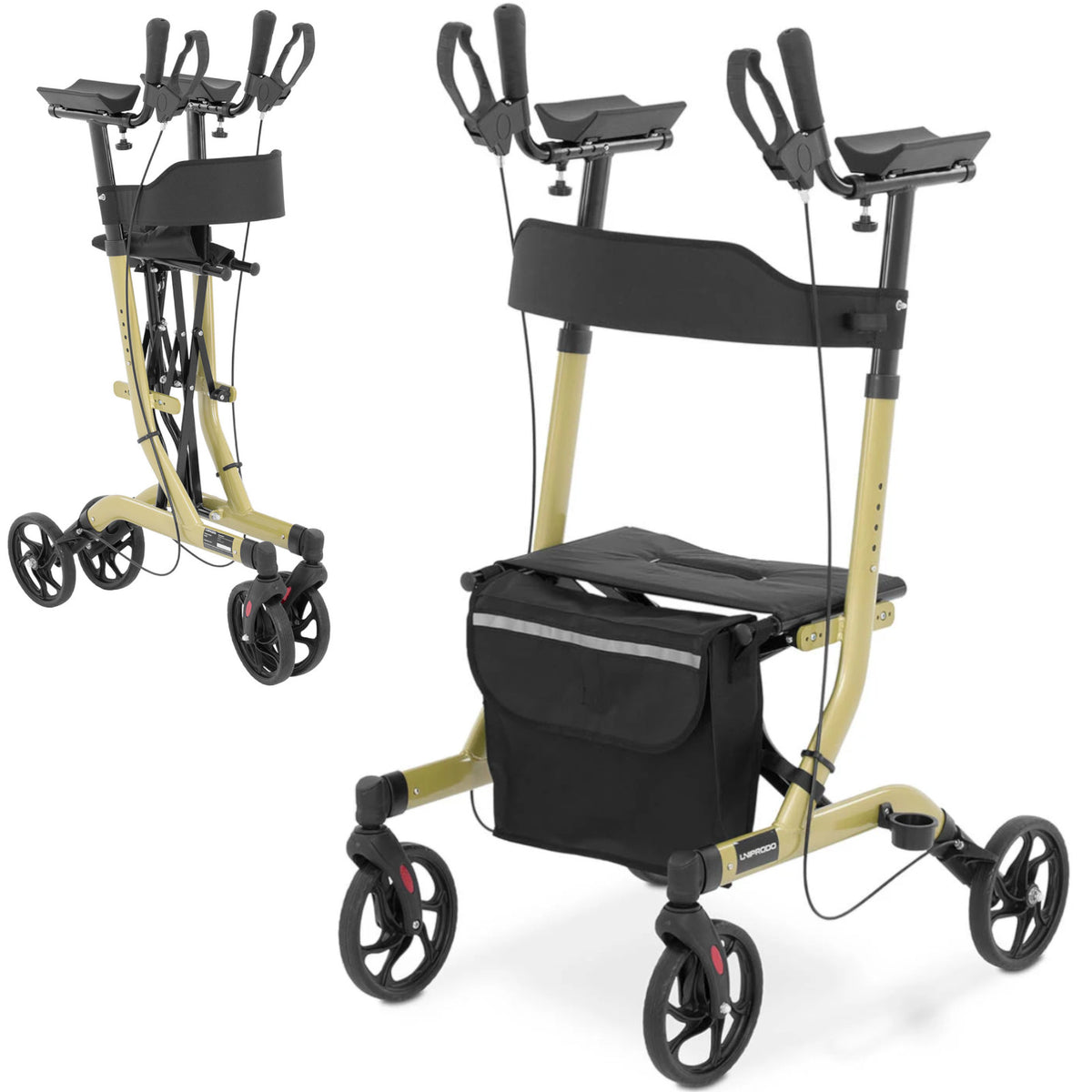 Construction – Four-wheeled foldable walker for seniors with a seat - Carlat