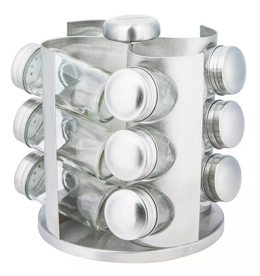 Container, spice jar, steel and glass, 13-piece set by Kinghoff - Carlat