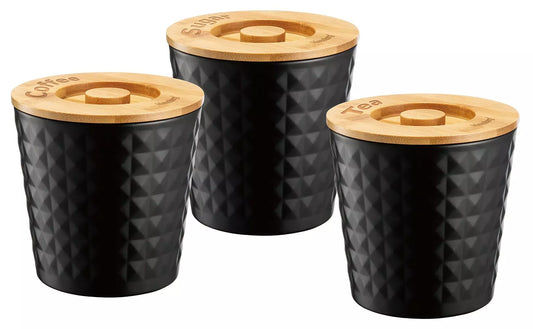 Containers, steel and bamboo, black, set of 3 by Klausberg - Carlat