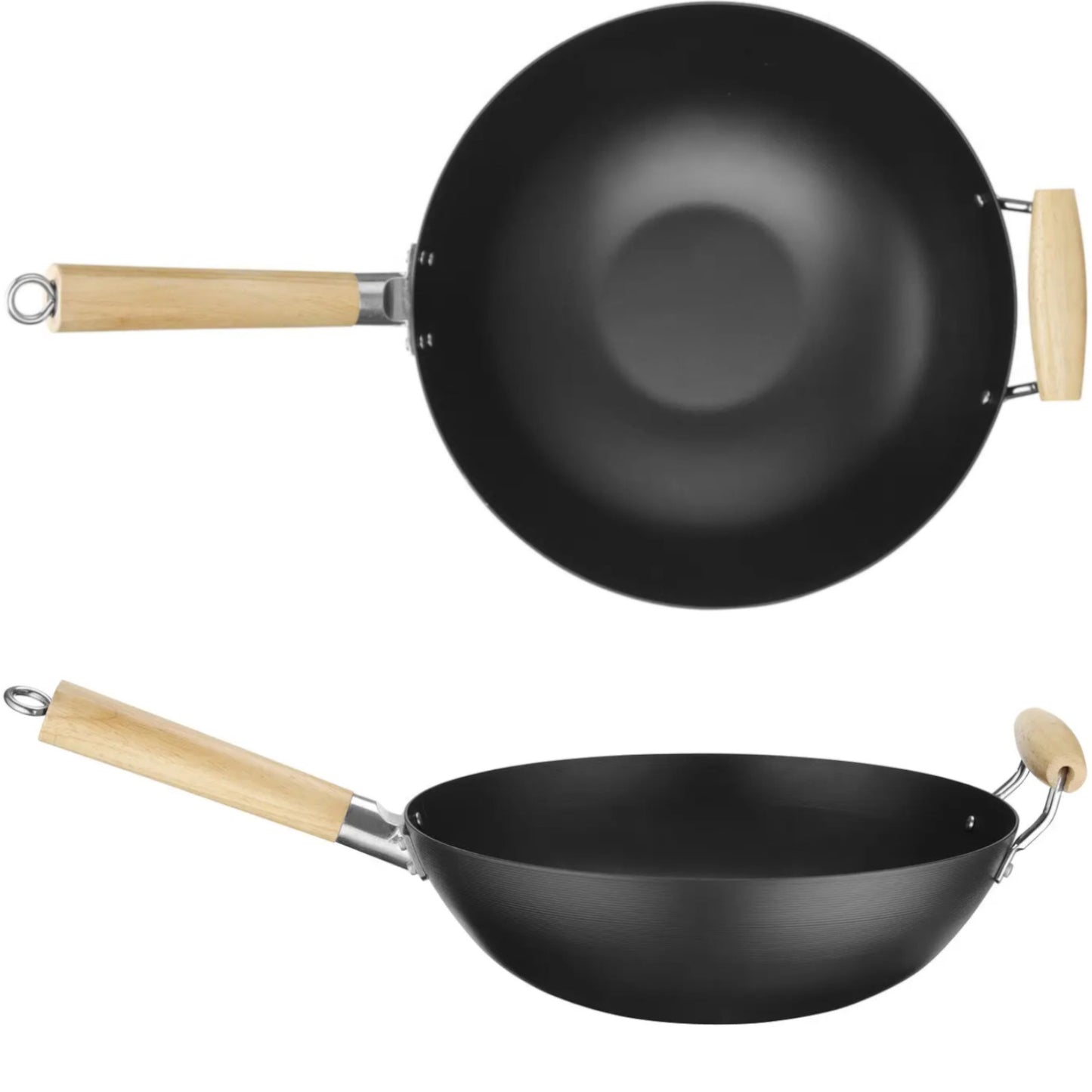 Cookware – Carbon steel wok with wooden handles. 324mm - Carlat