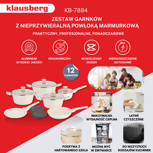 Cookware Set, 12-Piece, Aluminum with Markurk Coating, Cream, Klausberg, KB-7884 - Carlat