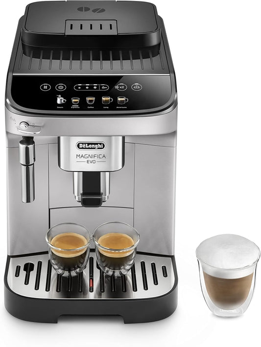 De'Longhi Magnifica S ECAM 22.110.B fully automatic coffee machine with milk frother for cappuccino, with espresso direct selection buttons and rotary control, 2-cup function, 1.8 liter water tank, black / silver - Carlat