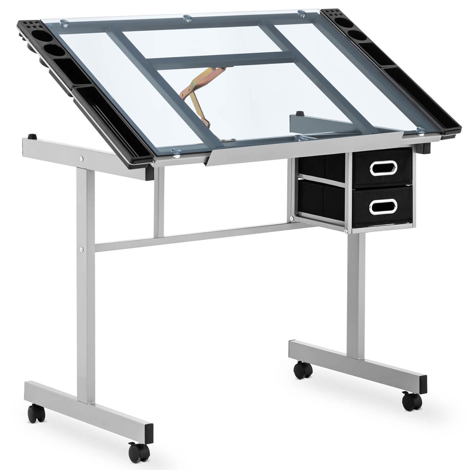 Desktop Computers – Desk, mobile glass drawing table with drawers - Carlat