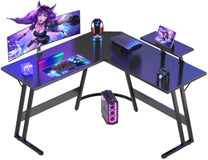 Devoko Gaming Table L Shape with Monitor Stand, Corner Desk for Gamers, Gaming Desk L Shape, Large PC Computer Desk, 120 x 120 cm, Carbon Fibre Black - Carlat