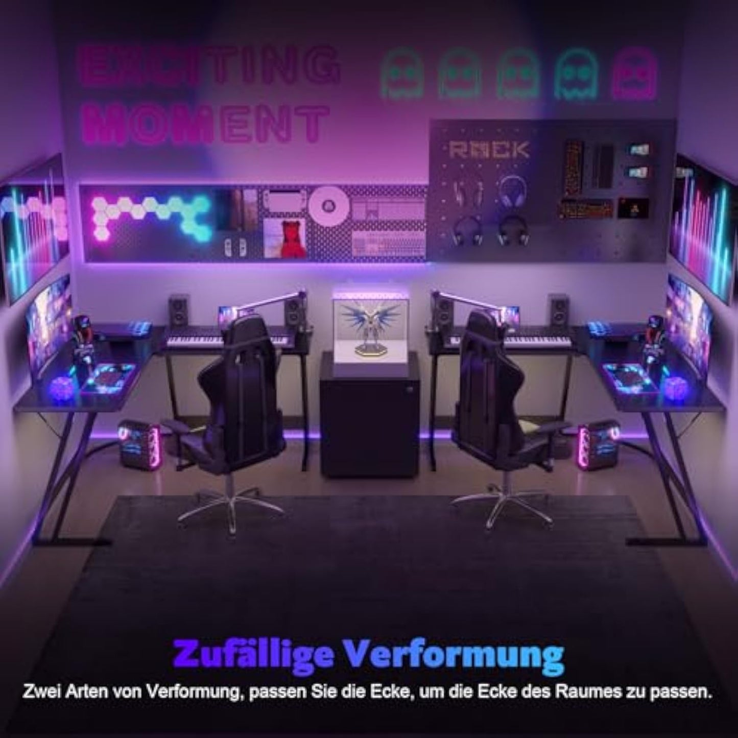 Devoko Gaming Table L Shape with Monitor Stand, Corner Desk for Gamers, Gaming Desk L Shape, Large PC Computer Desk, 120 x 120 cm, Carbon Fibre Black - Carlat