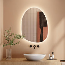 Dripex Bathroom Mirror, LED Bathroom Mirror, Asymmetrical, Touch Switch, Dimmable, 3 Light Colours, Adjustable Bathroom Mirror with Lighting, Organic Wall Mirror, Anti-Fog, 85 x 52 cm - Carlat