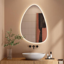 Dripex Bathroom Mirror, LED Bathroom Mirror, Asymmetrical, Touch Switch, Dimmable, 3 Light Colours, Adjustable Bathroom Mirror with Lighting, Organic Wall Mirror, Anti-Fog, 85 x 52 cm - Carlat
