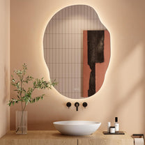Dripex Bathroom Mirror, LED Bathroom Mirror, Asymmetrical, Touch Switch, Dimmable, 3 Light Colours, Adjustable Bathroom Mirror with Lighting, Organic Wall Mirror, Anti-Fog, 85 x 52 cm - Carlat