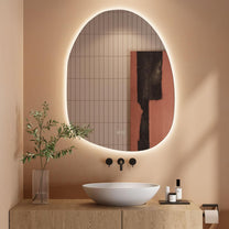 Dripex Bathroom Mirror, LED Bathroom Mirror, Asymmetrical, Touch Switch, Dimmable, 3 Light Colours, Adjustable Bathroom Mirror with Lighting, Organic Wall Mirror, Anti-Fog, 85 x 52 cm - Carlat