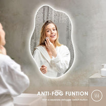 Dripex Bathroom Mirror, LED Bathroom Mirror, Asymmetrical, Touch Switch, Dimmable, 3 Light Colours, Adjustable Bathroom Mirror with Lighting, Organic Wall Mirror, Anti-Fog, 85 x 52 cm - Carlat