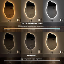 Dripex Bathroom Mirror, LED Bathroom Mirror, Asymmetrical, Touch Switch, Dimmable, 3 Light Colours, Adjustable Bathroom Mirror with Lighting, Organic Wall Mirror, Anti-Fog, 85 x 52 cm - Carlat
