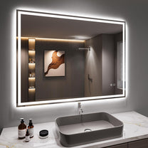 Dripex Bathroom Mirror with Lighting, LED Mirror with Clock and Socket, Dimmable, 3 Light Colours, Adjustable Bathroom Mirror with Lighting, Anti-Fog, 60 x 80 cm - Carlat